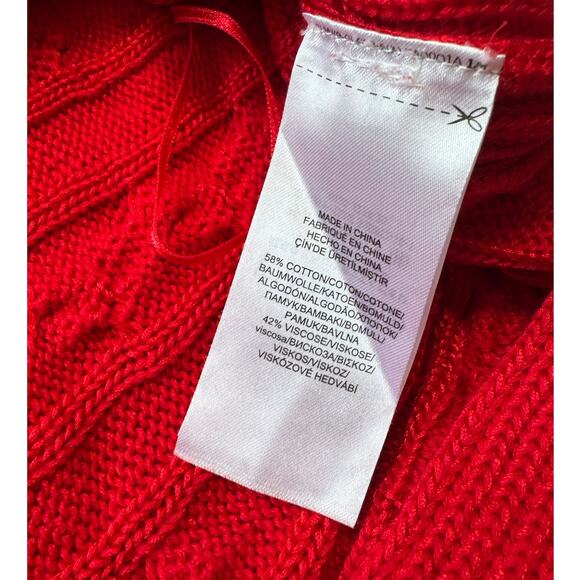 LAUREN, Ralph Lauren Sweater, Size Large, Red Cable Knit poncho sweater; baggy - Picture 6 of 8